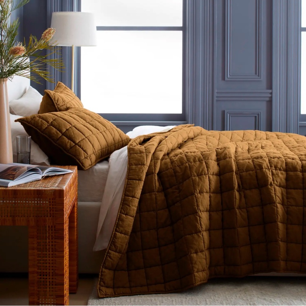 NWT QUINCE European Linen Box Quilt King/Cal King Tobacco 2455 - Picture 5 of 10